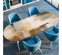 Moderno Sencillo Mantel Ovalado, Geométrico Mármol Artístico Pintura Estampado, para Mesas de Comedor, Cocinas, Camping y Fiestas, Impermeable Borde Elástico Mantel (Color 4,132cmx274cm)