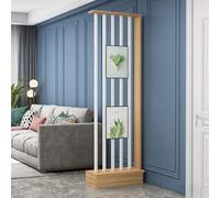 Moderno separador de ambientes de madera con postes de metal, panel de separación de listones independiente para oficina en casa y entrada, luz de nogal y blanco, 48 cm / 18.9in, solución de