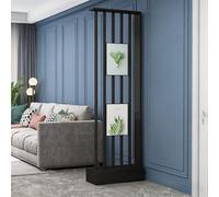 Moderno separador de ambientes de madera negra, panel de láminas independiente con postes de metal para oficina en casa y entrada, elegante separador de 48 cm