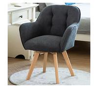 Moderno sillón giratorio de terciopelo con patas de madera resistentes, silla tapizada gris para espacios pequeños, ideal para escritorio de comedor o zonas de descanso
