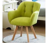 Moderno sillón giratorio de terciopelo verde con patas de madera resistentes, ideal para espacios pequeños