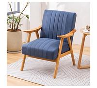 Moderno sillón tapizado azul con marco de madera para oficina y ocio, silla de lectura acolchada para dormitorio y salón
