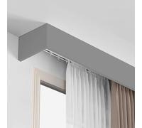 Moderno sistema de cenefa de cortina personalizable sin rieles, barra de aluminio para montaje en techo, tratamiento de ventana gris de 2,8 m, elegante diseño de cornisa para decoración del hogar