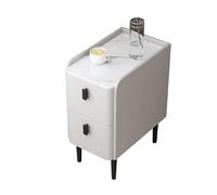 Moderno Smart LED Bedside Table with Charging Station Wooden Nightstand with Two Drawers and Bluetooth Audio Player Light Gray 25cm Ancho