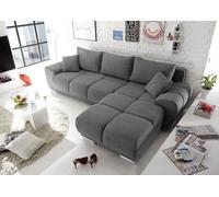 Moderno sofá cama esquinero gris con almacenamiento 'DALLAS', montaje libre, diseño en forma de L, cómoda función de sueño