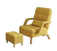 Moderno sofá de dormitorio amarillo con cojín suave y almohada, elegante sillón reclinable para sala de estar, asiento tapizado con patas de madera