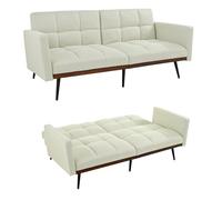 Moderno sofá futón cama 146 cm plegable marrón con respaldo ajustable Loveseat para habitaciones pequeñas Sala de estar Habitación de invitados Flexibles para Dormir Diario (Beige + Lino + 2 asientos