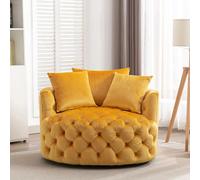 Moderno sofá individual de terciopelo - Diseño redondo perezoso para sala de estar pequeña y dormitorio, silla de ocio no giratoria, 100 x 100 x 70 cm, solución de asiento elegante y cómoda.