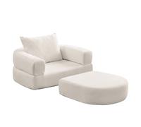 Moderno sofá modular acento silla con otomana - suave chenilla Upholstery, Deep Seat & Curved Design, Comfy Lounge Chair Set for Living Room, Bedroom & Studio, No se requiere montaje (beige)