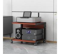 Moderno soporte de impresora de 2 niveles sobre ruedas, versátil consola multimedia AV y torre de audio con estantes de almacenamiento de madera para sala de estar y oficina