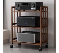Moderno soporte de madera marrón de 3 niveles con estante ajustable de 88 cm de alto, gabinete de almacenamiento estéreo móvil para hogar/oficina/teatro, organizador para equipos de audio, se adapta a
