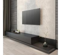 Moderno soporte de madera para TV con 3 cajones, extensible y reversible, centro de entretenimiento de perfil bajo para sala de estar, parcialmente montado, color negro, 59 x 17 x 11.5 pulgadas