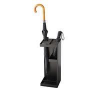Moderno soporte de metal negro para paraguas, soporte cuadrado que ahorra espacio para paraguas y caminatas con bandeja de agua, 20 x 20 x 50 cm, Slish Home Nizer