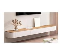 Moderno soporte de pared para TV con cajones de almacenamiento, mesa de entretenimiento blanca (madera natural, 180 x 24 x 20 cm), diseño elegante que ahorra espacio para decoración del hogar