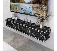 Moderno soporte de pared para TV, consola multimedia de alto brillo blanco y dorado con puerta abatible, elegante estante de almacenamiento flotante (110 x 20 x 18,4 cm) para sala de estar y centro de