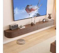 Moderno soporte de pared para TV en madera maciza, consola de entretenimiento con puertas abatibles, estante grande de almacenamiento para sala de estar y oficina (marrón, 200 cm)