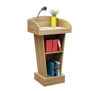 Moderno soporte de podio con 2 estantes de almacenamiento, atril versátil para iglesias, conferencias y eventos, escritorio púlpito de MDF duradero para hablar en público