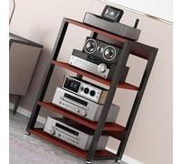 Moderno soporte de teca de 4 niveles, estante abierto de audio y video para el hogar, la oficina y los juegos, gabinete de componentes estéreo Space-Sing, elegante soporte de TV (50 x 40 x 90 cm)