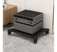 Moderno soporte de TV con patas que absorben los golpes, gabinete estéreo abierto y torre de almacenamiento de audio para entretenimiento, soporte de audio negro de 3 niveles