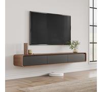 Moderno soporte de TV de pared negro de 160 cm con 3 cajones, roble macizo, elegante centro de entretenimiento para sala de estar, listo para usar, diseño elegante