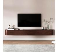 Moderno soporte de TV flotante de 200 cm, consola multimedia montada en la pared con puerta, elegante centro de entretenimiento marrón para sala de estar, armario de TV LED grande, diseño que ahorra