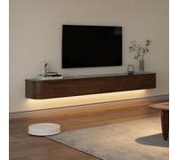 Moderno soporte de TV flotante de 200 cm, consola multimedia montada en la pared con puerta, elegante centro de entretenimiento marrón para sala de estar, armario de TV LED grande, diseño que ahorra