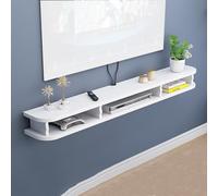 Moderno soporte de TV montado en la pared para sala de estar de 55 pulgadas, consola de entretenimiento blanca elegante unidad de TV flotante diseño largo elegante solución de muebles para el hogar