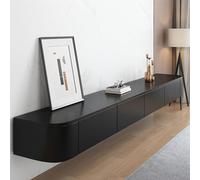 Moderno soporte de TV móvil de pared con estantes y puertas, elegante centro de entretenimiento negro de 180 cm para sala de estar, solución de muebles que ahorra espacio.