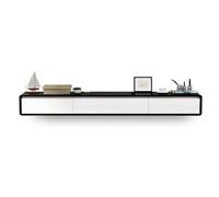 Moderno soporte flotante de pared para TV con puertas abatibles, consola multimedia de madera maciza para sala de estar, elegante centro de entretenimiento en el hogar