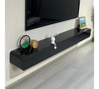 Moderno soporte flotante para TV, centro de entretenimiento montado en la pared con acabado brillante, armario de almacenamiento y consola multimedia para sala de estar (negro, 240 cm)