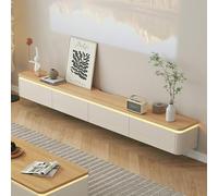 Moderno soporte flotante para TV con cajón, centro de entretenimiento montado en la pared, elegante consola multimedia con iluminación ambiental y gestión de cables para sala de estar y dormitorio