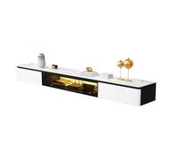 Moderno soporte flotante para TV con parte superior de piedra, centro de entretenimiento Space-Sing, diseño elegante, dos cajones y puertas de almacenamiento para decoración y decoración de sala de