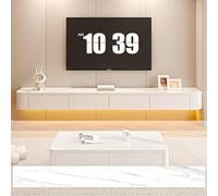 Moderno soporte flotante para TV, consola multimedia de madera maciza montada en la pared con puerta de almacenamiento grande, elegante centro de entretenimiento para sala de estar y decoración del