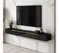 Moderno soporte flotante para TV, estante brillante para montar en la pared, elegante centro de entretenimiento, armario de TV y consola multimedia para sala de estar (negro y dorado, 160 cm)