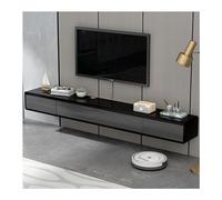 Moderno soporte flotante para TV para espacios pequeños, consola multimedia montada en la pared con 2 cajones, elegante estante de TV gris y negro, mueble que ahorra espacio para apartamentos y salas