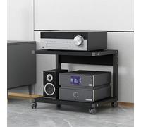 Moderno soporte para impresora rodante de 2 niveles, consola multimedia AV de madera con diseño de esquina, almacenamiento ideal para estantes estéreo y torre de audio, perfecto para sala de estar y