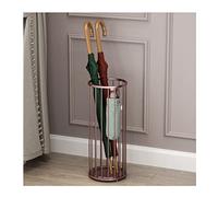 Moderno soporte para paraguas de hierro elegante pasillo con 4 ganchos y bandeja de goteo acabado de bronce, perfecto para almacenamiento en casa y oficina