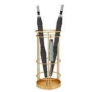 Moderno soporte para paraguas de metal industrial redondo dorado con ganchos para bandeja de goteo para hotel, oficina, 55 x 25 cm