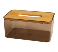 Moderno soporte redondo minimalista con tapa de madera, contenedor de toallas de papel de plástico transparente para organización de hogar, oficina, sala de estar, escritorio elegante (F)