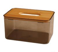 Moderno soporte redondo minimalista con tapa de madera, contenedor de toallas de papel de plástico transparente para organización de hogar, oficina, sala de estar, escritorio elegante (D)