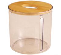 Moderno soporte redondo minimalista con tapa de madera, contenedor de toallas de papel de plástico transparente para organización en casa, oficina, sala de estar, escritorio elegante (G)
