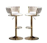 Moderno taburete de bar ajustable de terciopelo con patas doradas, reposapiés y función giratoria, juego de 2 taburetes blancos para isla de cocina y encimera de comedor