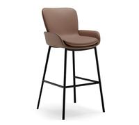 Moderno taburete de bar de piel sintética con respaldo y patas de metal, ideal para cocina, isla, pub, comedor (marrón), diseño elegante y cómodo