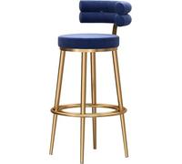 Moderno taburete de bar de terciopelo con marco de metal dorado, elegante silla alta para cocina y barra de bar, 75 cm de altura, elegante diseño azul