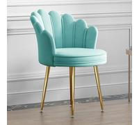Moderno taburete de terciopelo rosa con respaldo de pétalos y patas de metal, cómoda silla de comedor para oficina, silla de sapo o asiento, altura del asiento, 47 cm, color azul