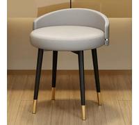 Moderno taburete de tocador de poliuretano con respaldo bajo, silla de maquillaje tapizada con patas de metal, decoración compacta para el hogar para dormitorio y sala de estar, color gris, tamaño