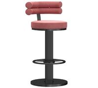 Moderno taburete giratorio de terciopelo rosa con respaldo y altura ajustable, elegante base redonda para mayor comodidad