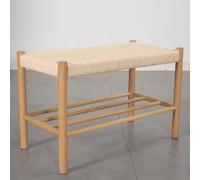 Moderno taburete otomano de estilo rústico de roble natural tejido a mano con cuerda de algodón para uso en interiores y exteriores, elegante zapatero para dormitorio y entrada, color negro, 110 x 35