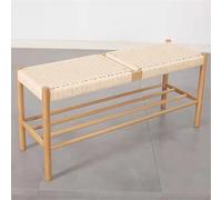 Moderno taburete otomano de roble natural tejido a mano de cuerda de algodón para uso en interiores y exteriores, entrada y dormitorio, color negro, 110 x 35 x 45 cm