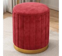 Moderno taburete otomano redondo de terciopelo con tapa extraíble para sala de estar, dormitorio o sala de maquillaje, elegante reposapiés y solución de almacenamiento en color rojo